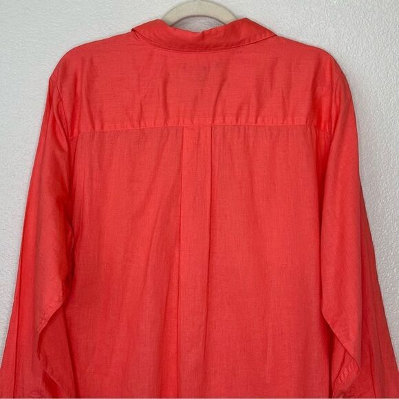 Lands’ End Linen Blend Orange Button Down Women’s Shirt - Picture 7 of 12